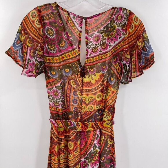 Akemi + Kin Anthro Sz US 0 Multicolor Murol Flutter Faux Wrap Chiffon Maxi Dress - Picture 10 of 11